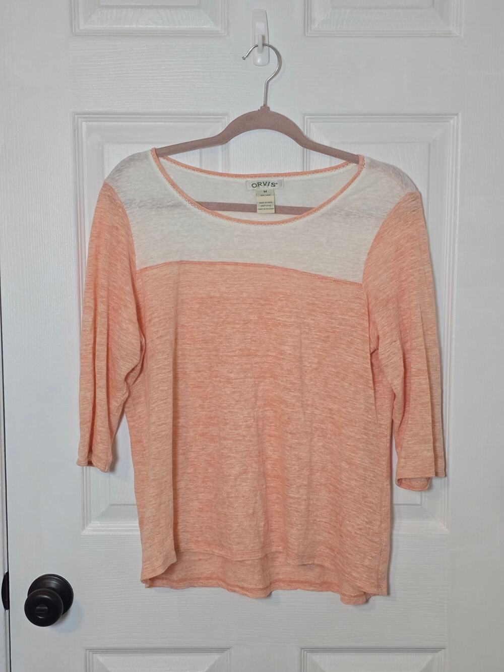 Orvis Peach & Cream Linen Colorblock Lightweight Top Medium
